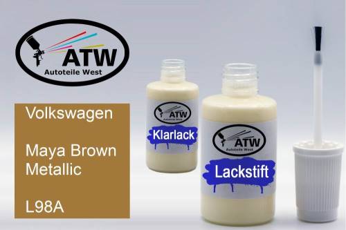 Volkswagen, Maya Brown Metallic, L98A: 20ml Lackstift + 20ml Klarlack - Set, von ATW Autoteile West.